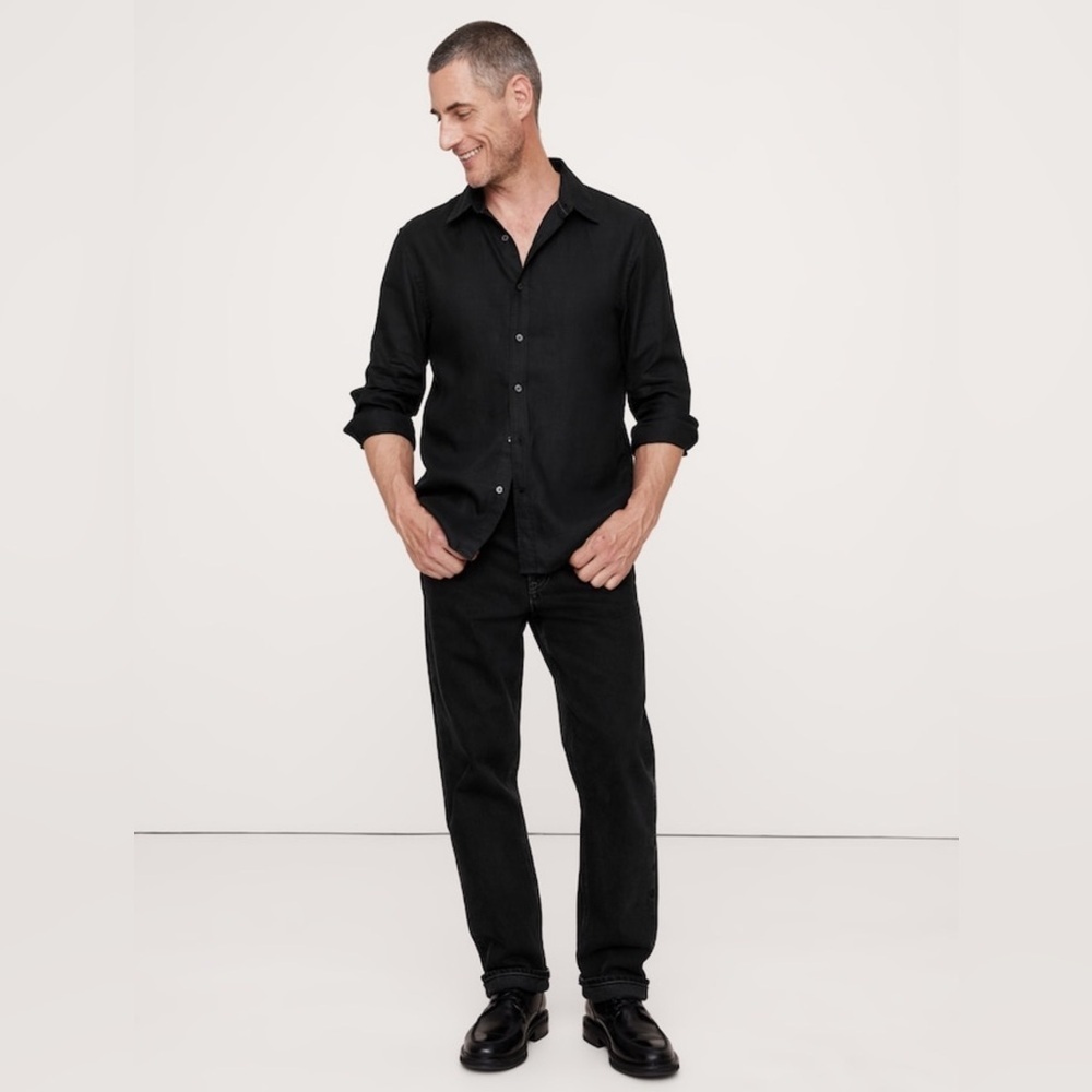 NWT Banana Republic Standard Fit Black Linen Shirt Size XL (#762184)